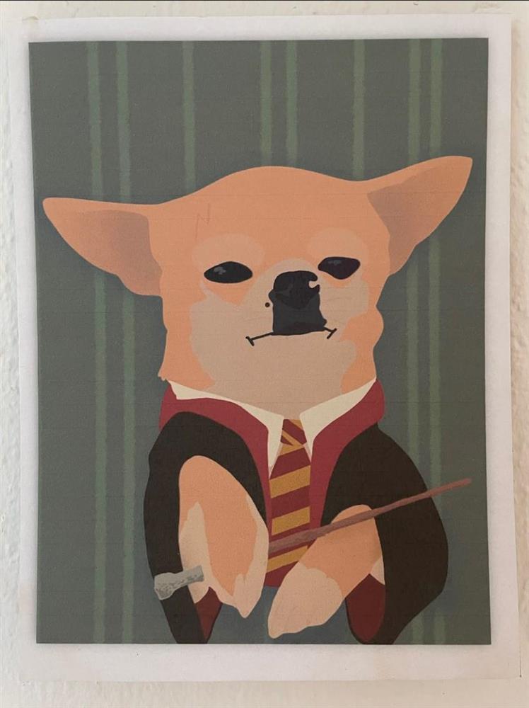 Tegning av liten hund med slips - Klikk for stort bilde